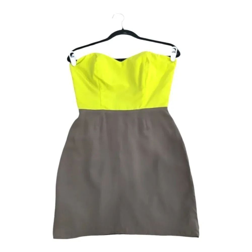 NWOT Kimberly Taylor Elegant Strapless Dress in Bright Yellow and Taupe Size M